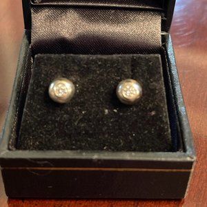 14K white gold bezel diamond stud earrings